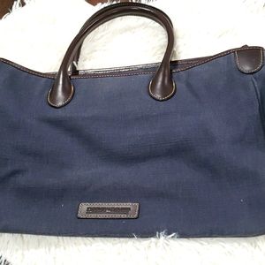 Dooney & Bourke Vintage Tote - Denim Blue Fabric Leather Trim